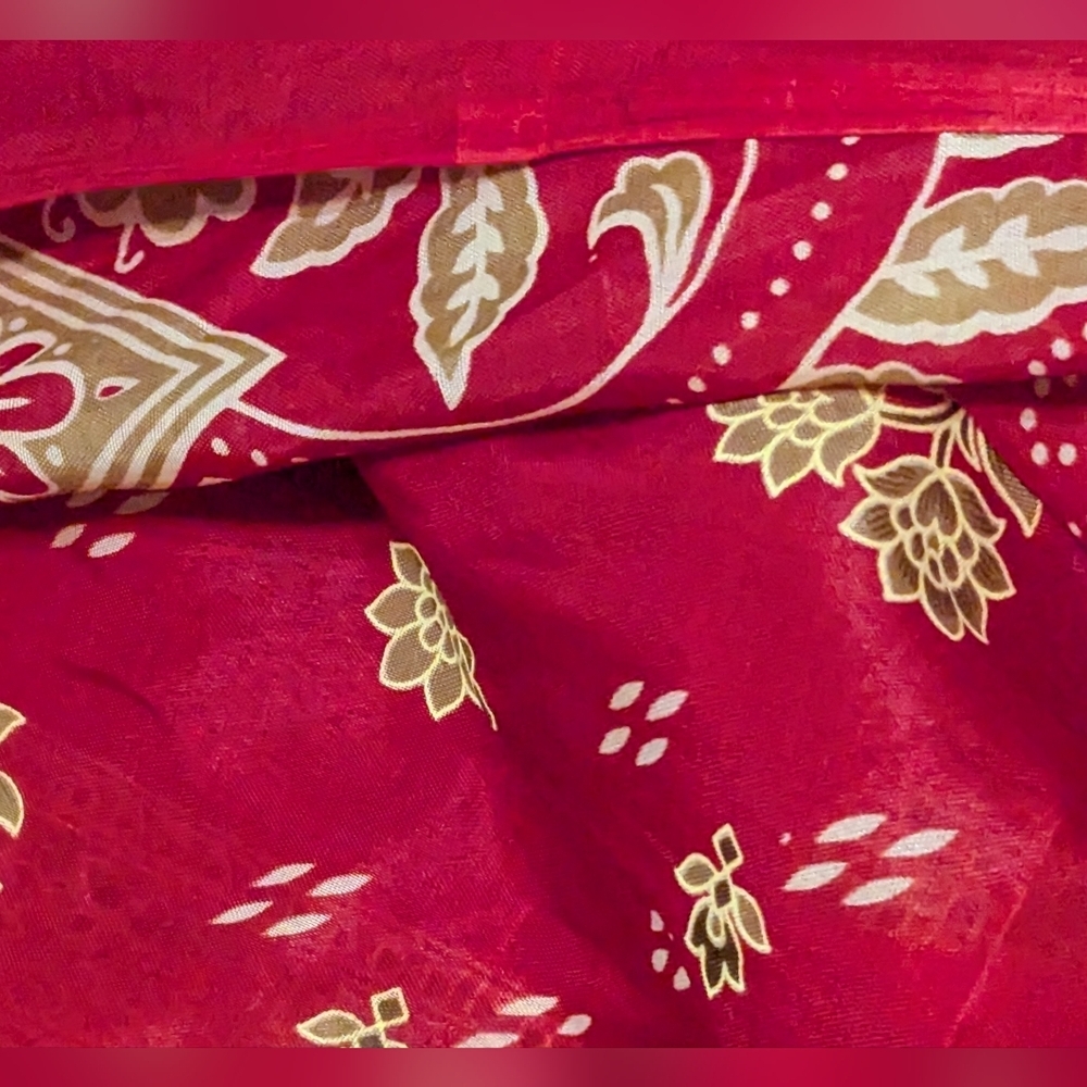 Vintage XL Fabric Panel 180" x 40" SARI Wearable Sewing Gold Scarlet - Picture 4 of 6